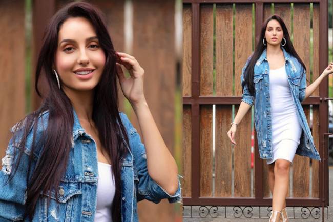 Nora Fatehi brings back cropped denim jacket in trend, looks sensational in new pic!
