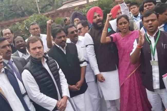 Rahul Gandhi leads protest outside Parliament against suspension of MPs, Delhi riots